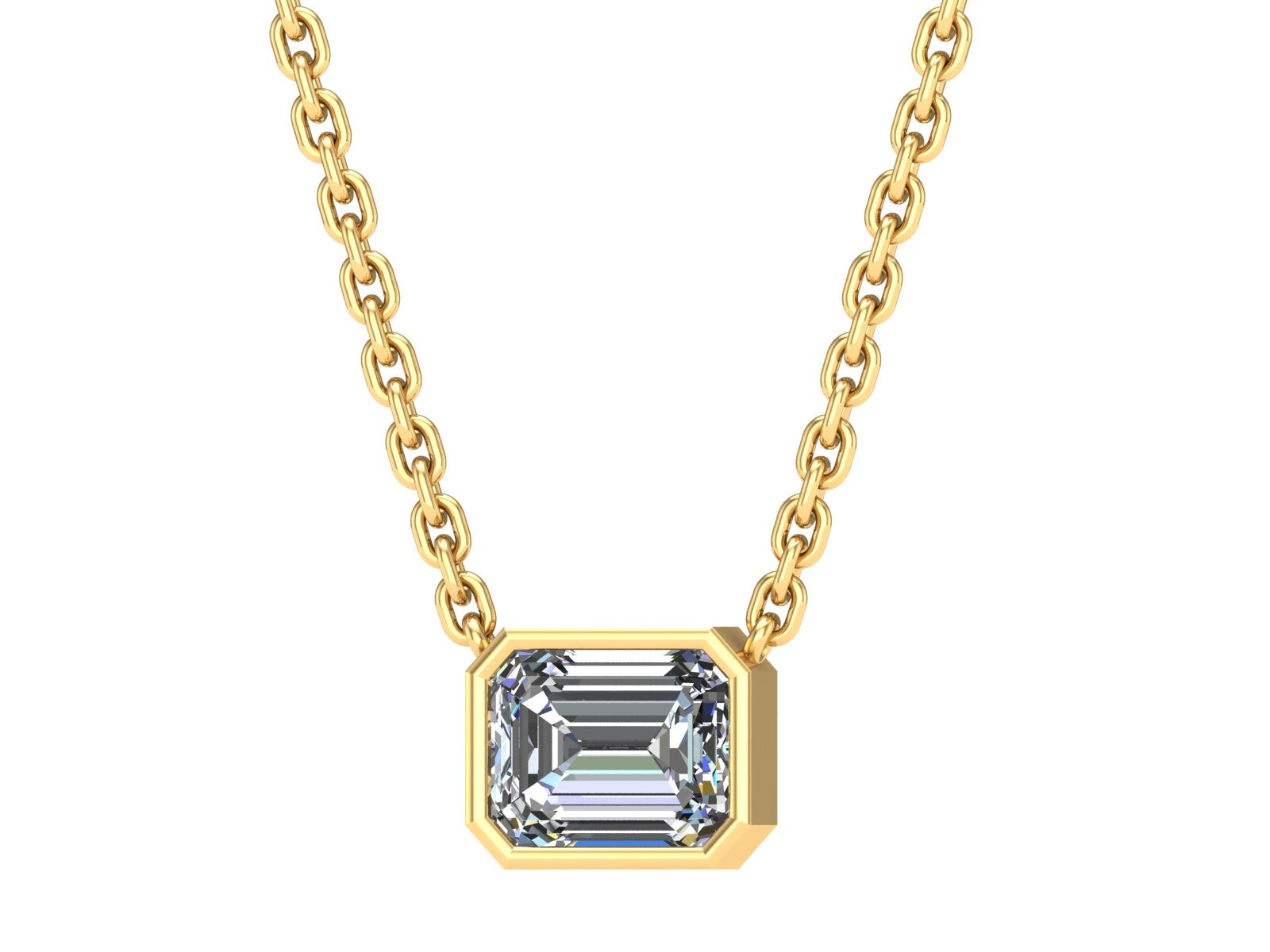 1Ct CVD Emerald Cut Diamond Bezel Pendant Necklace